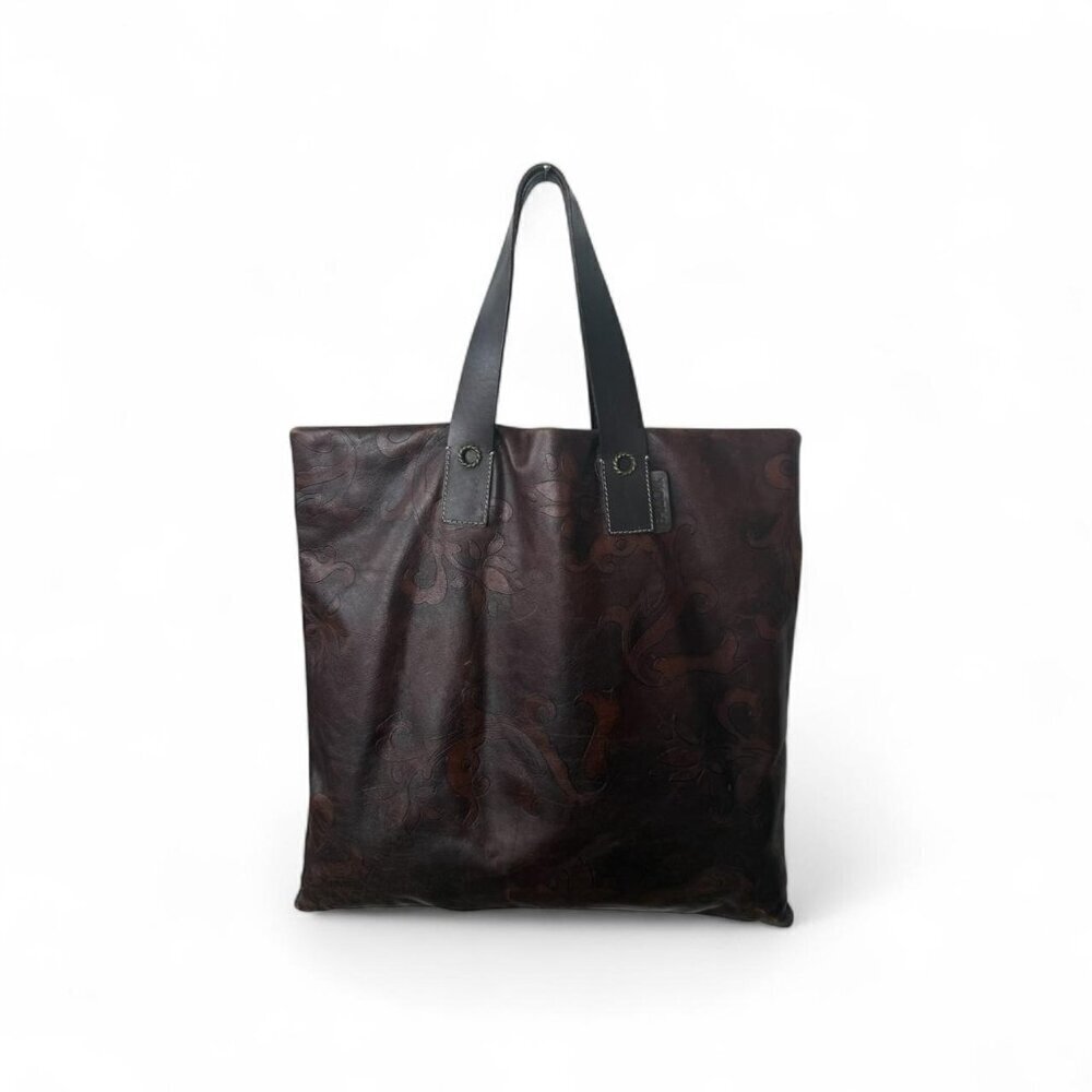 Falor Firenze Italy Vintage Genuine Leather Tote Embossed Floral Large Bag